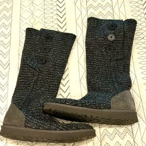 UGG Navy Blue/Tad Gray Shimmer Tall Boots-Size 10
